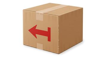 A cardboard box with an arrow pointing to the right photo