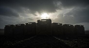 A group of gas cans in the dark photo
