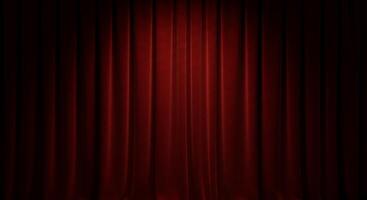 A red curtain is shown in front of a dark background photo