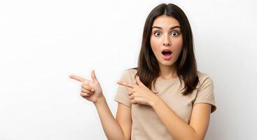 A woman pointing at something with her hand photo