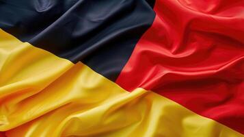 National Day of Belgium, black red yellow abstract background, flag of Belgium, silk fabric texture, horizontal banner, copy space, free space for text photo