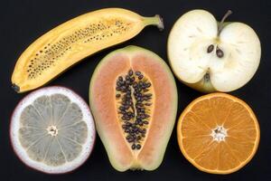 Various fruits and vegetables arranged in a circle photo