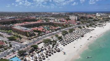 Above view of Eagle Beach in Oranjestad Caribbean Netherlands in Aruba . Awesome Scene. video