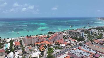 Aerial Palm Beach in Noord Oranjestad in Aruba . Scenic Background. video
