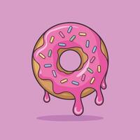 Cute digital illustration of a melting donut with pink glaze and colorful sprinkles on a soft pink background Minimalist style with smooth gradients and pastel tones vector