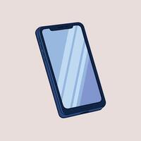 Minimalist dark navy blue smartphone illustration with light blue striped screen, floating at an angle on a light pink background Flat design with clean lines and no texture vector