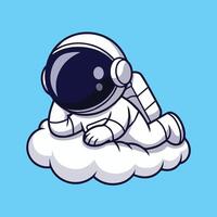 A cute cartoon astronaut resting on a fluffy white cloud in space. Minimalist design with clean lines, light blue background, and peaceful floating pose. vector