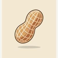 Minimalist cartoon of a shelled peanut with tan checkered texture and brown outline. Floating on a light beige background with soft shadow. Clean and simple food icon. vector