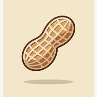 Minimalist cartoon of a shelled peanut with tan checkered texture and brown outline Floating on a light beige background with soft shadow Clean and simple food icon vector