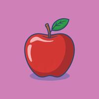 Glossy red apple with green leaf and orange stem on a pink background Minimalist style with blue outline and soft shadow Perfect for icons, prints, decor vector