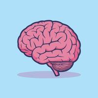 Cartoon-style pink brain with navy outline on light blue background. Minimalist with smooth curves and soft purple shadow. Simple, clean, and centered design. vector