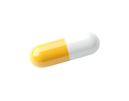 Realistic 3D Render of a Yellow and White Capsule Pill png