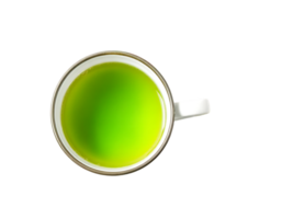 A cup of green tea from above, isolated on a transparent background. png