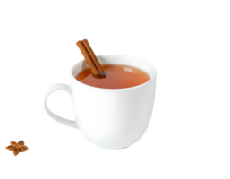 A cup of warm apple cider with a cinnamon stick and star anise png