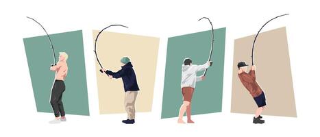 Fisherman character set. Activity, recreation theme. Flat illustration. vector