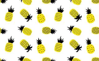 Summer Yellow Pineapple Pattern Hand Drawn Pineapple Background Fruit Seamless Pattern. vector