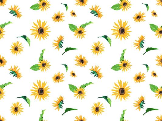 Sunflowers and leaf's wall art illustration background. Foliage line art drawing with abstract shape.