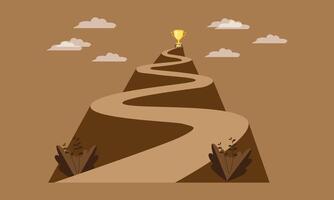 steep road with a trophy at its destination, Project planning development schedule in business, Road map, Map of important routes with action plans, Project schedule. vector
