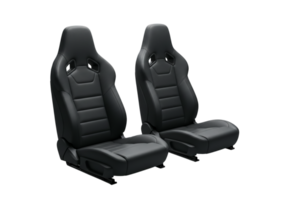 Two black leather seats isolated on Transparent Background, automotive part png