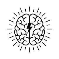 Brain with Lightning Bolt Graphic. Brainstorming Idea Flash. vector