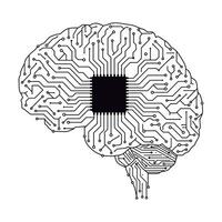 Brain Chip Interface. Neural Network Integration. Brain Implant Technology. vector