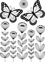 Elegant black and white butterfly and floral pattern for textile designs and decorative arts vector