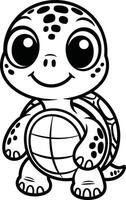 Adorable cartoon turtle smiling with happy eyes and a detailed shell outlined in black vector