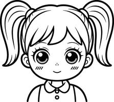 Adorable girl in anime style with ponytails smiling in a simple outline illustration vector