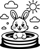 Adorable cartoon bunny rabbit enjoying a sunny day in an inflatable pool illustration vector