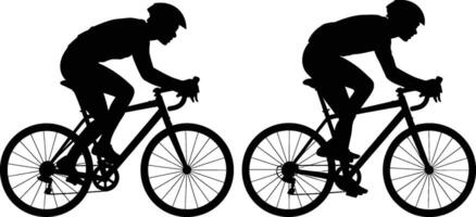 Silhouette of two cyclists riding bicycles in a race competition on a white background vector