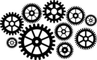 Abstract mechanical gears illustration in black silhouette over white background vector