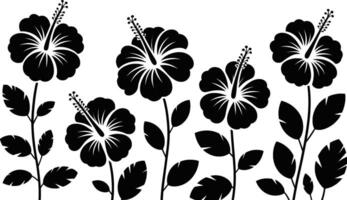 Elegant black and white hibiscus flowers seamlessly arranged for tropical design elements vector