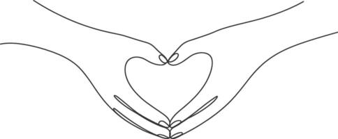 Hands forming a heart shape simple minimalist line art black and white design vector