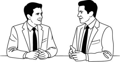 Two business professionals engaging in a friendly dialogue with each other in a simple black and white style vector