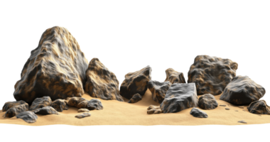 Desert landscape with big stones isolated on transparent background png