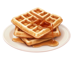 Illustration of a plate with waffles with syrup isolated on a transparent background png