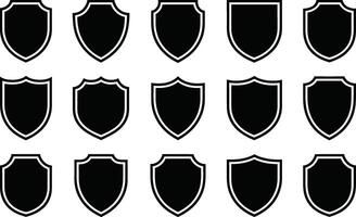 Collection of shield icons in black and white suitable for branding and design elements vector