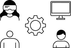 Technological innovation and connectivity depicted through icons representing digital world and interaction vector