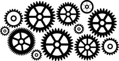Black and white gear mechanism illustration depicting cooperation and interconnectedness isolated on white background vector