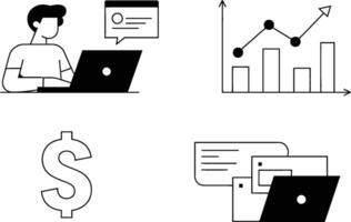 Business and financial icons showing progress with data analysis and dollar sign vector