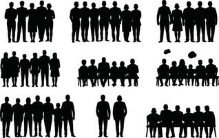 Silhouettes of diverse groups of people standing sitting and representing concepts of community and togetherness vector