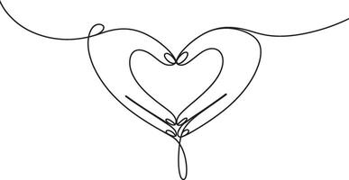Hands forming a heart shape with continuous black line drawing on white background vector