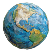 Colorful papercraft style earth globe with textured layered paper effect isolated on transparent background png
