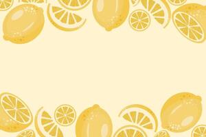 Lemon fruit frame background with whole and sliced lemons, perfect for summer designs and citrus themed projects. vector