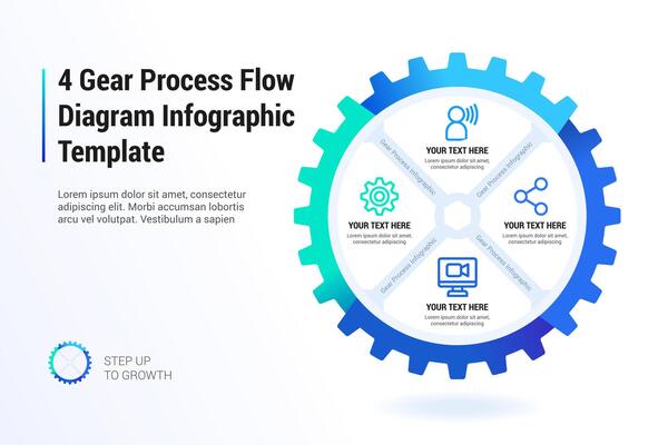 4 Gear Process Flow Diagram Infographic Template