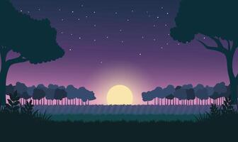 Beautiful Nature Landscape with Trees in Fields Forest with Sun in Dawn Sky vector