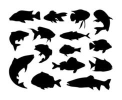 silhouettes of various fish species image collection vector