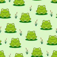 repeating happy frogs on lily pads seamless pattern vector