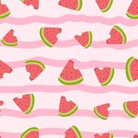 seamless pattern repeating watermelon slices on striped background vector