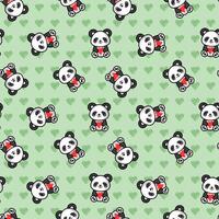 cute pandas with tiny hearts seamless pattern vector
